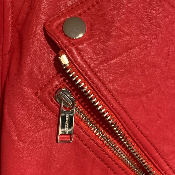 Like new Michael Kors red leather moto jacket - Picture 6 of 12